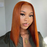 Honey Orange Bone Straight Bob Lace Frontal Wig